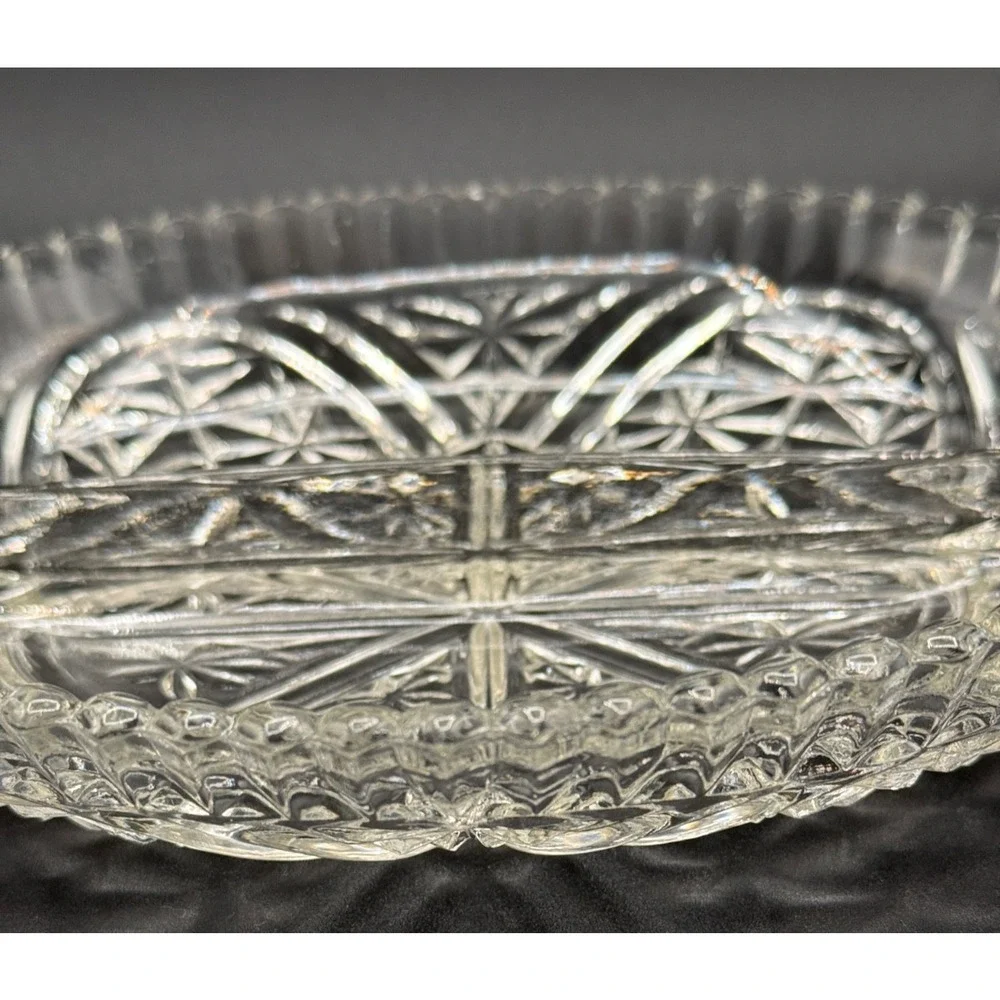 ⭐ Vintage Anchor Hocking Stars & Bars Relish Dish & Nappy Pressed Glass
